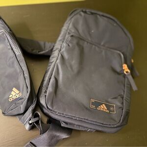 Adidas Navy Blue Crossbody Bag with Gold Accents and phone/glasses pouch